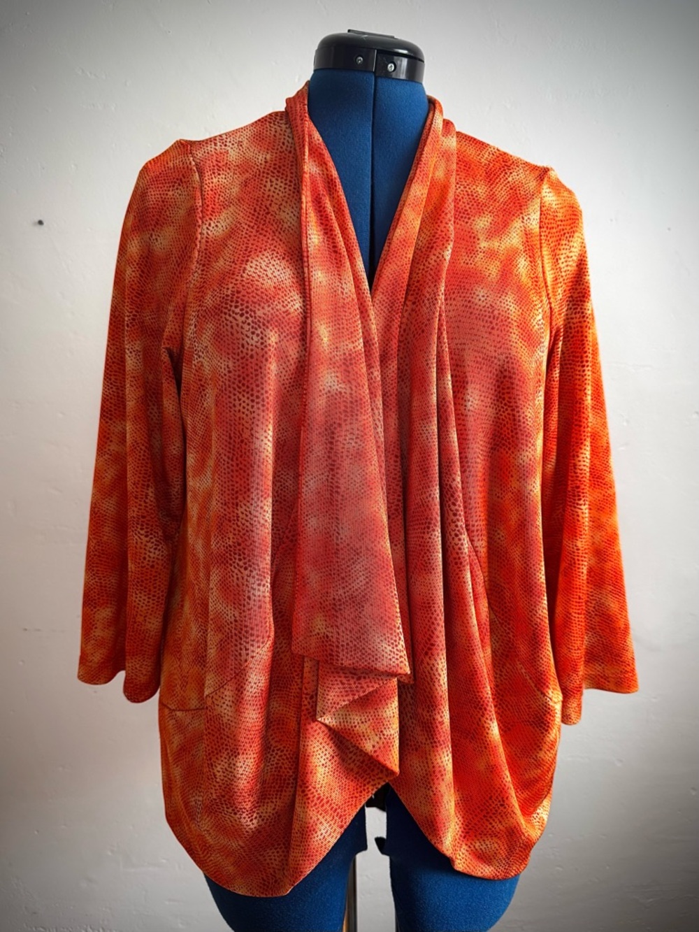 Vintage Simonton Says Draped Open-Front Cardigan in Vibrant Orange
